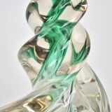 Vintage French Crystal Table Light | Mid Century Emerald Green Accent Light Bedside | Lead Twisted Glass | Val St Lambert Seguso Murano 1950
