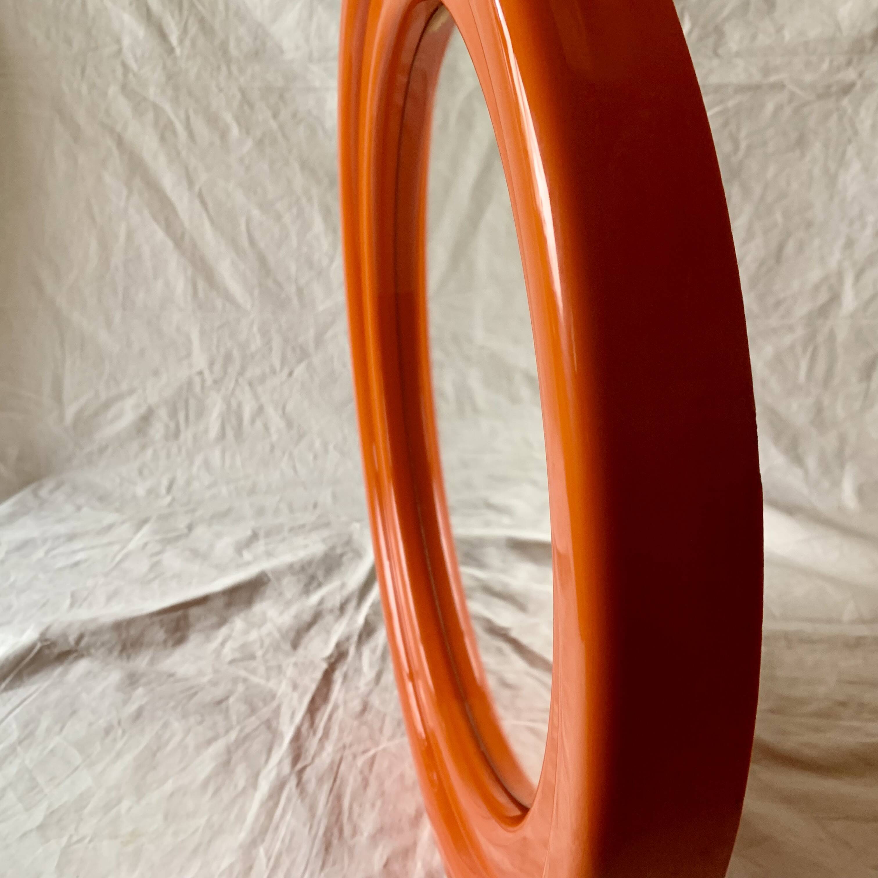 Vintage round orange plastic mirror Cattaneo - Space Age Design