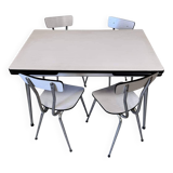 Set of table and 4 chairs in gray-white formica