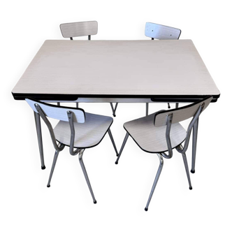 Ensemble table et  4 chaises en formica gris-blanc