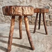 Vintage wooden tripod stools, set of 2, France 1960s