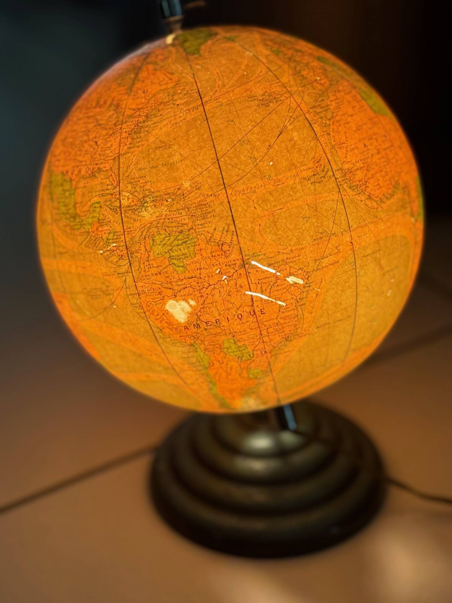 Vintage glass and metal world map for Perrina, circa 1960