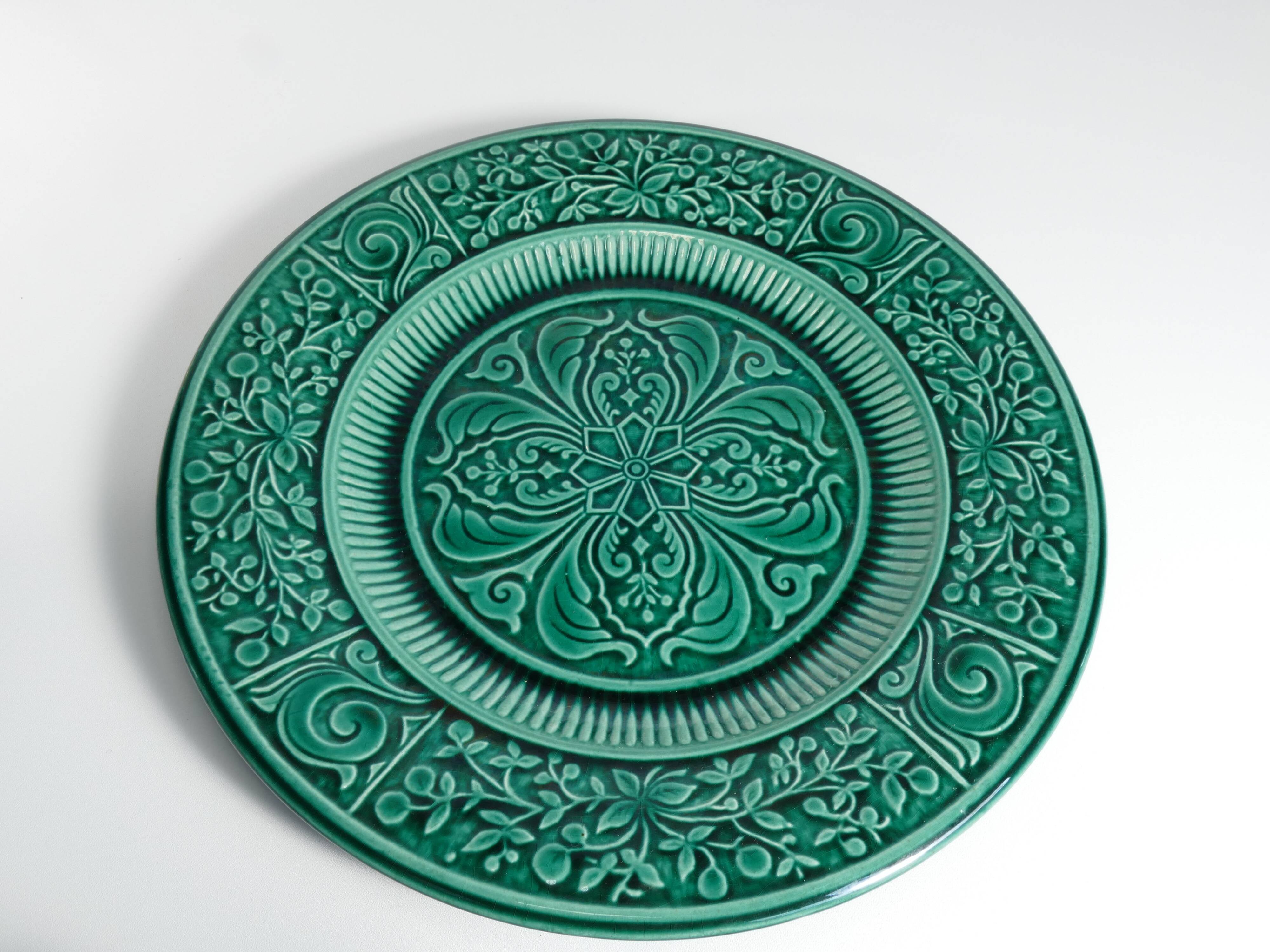 Large Scandinavian Modern Green Plate, Arol Ceramic, Halden Norway, 1950s