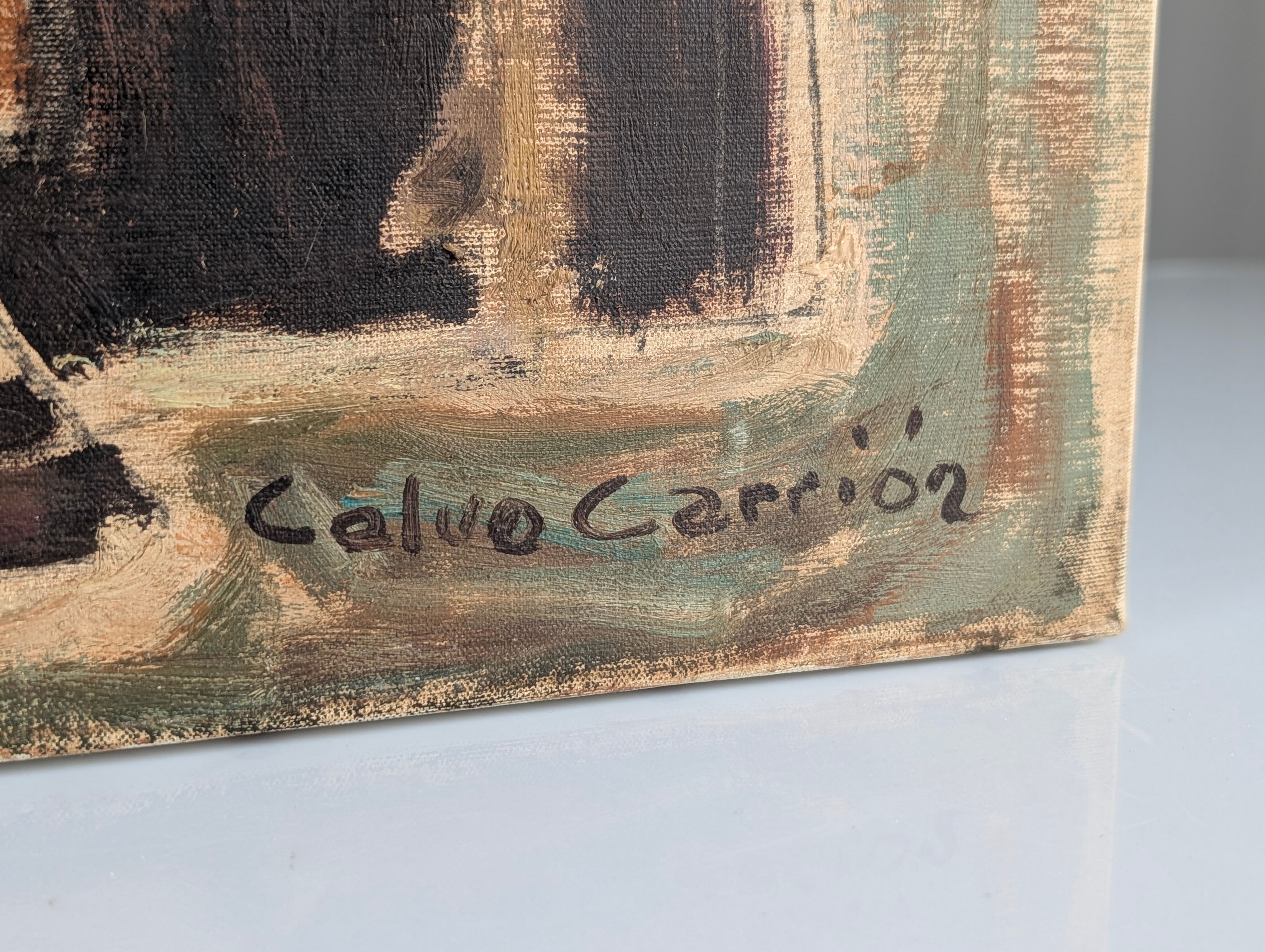 Cubist expressionist portrait in oil by Calvo Carrión 1970s