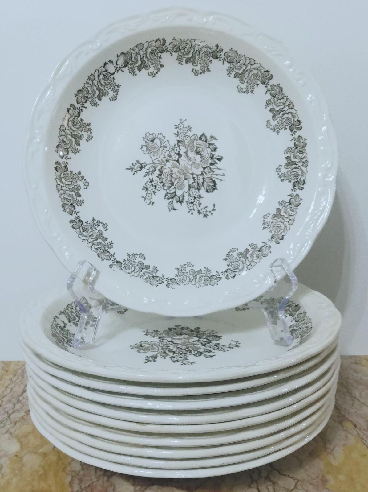 Set of 10 hollow plates Digoin Sarreguemines model "Clovis"