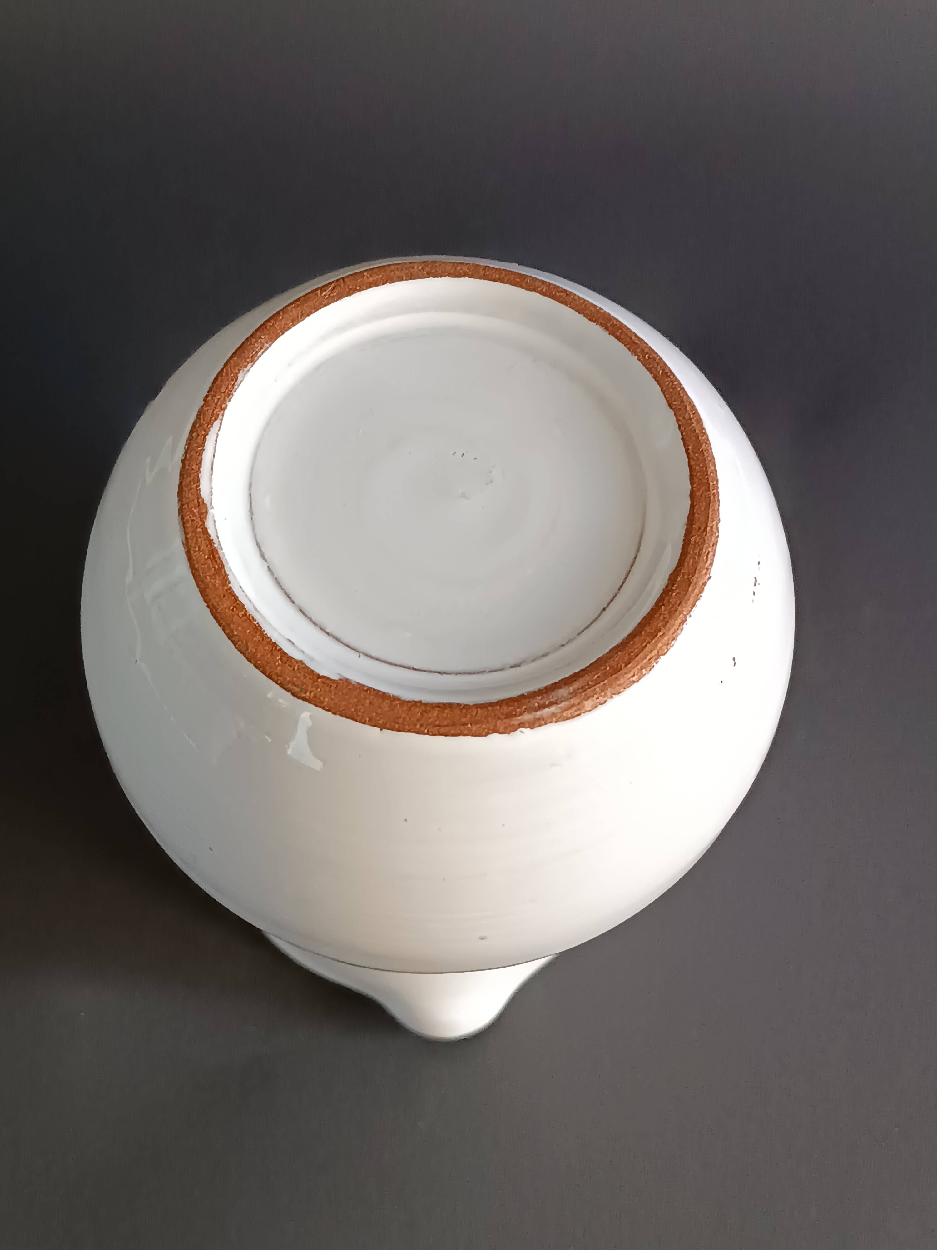 Vintage white glazed ceramic pitcher signed