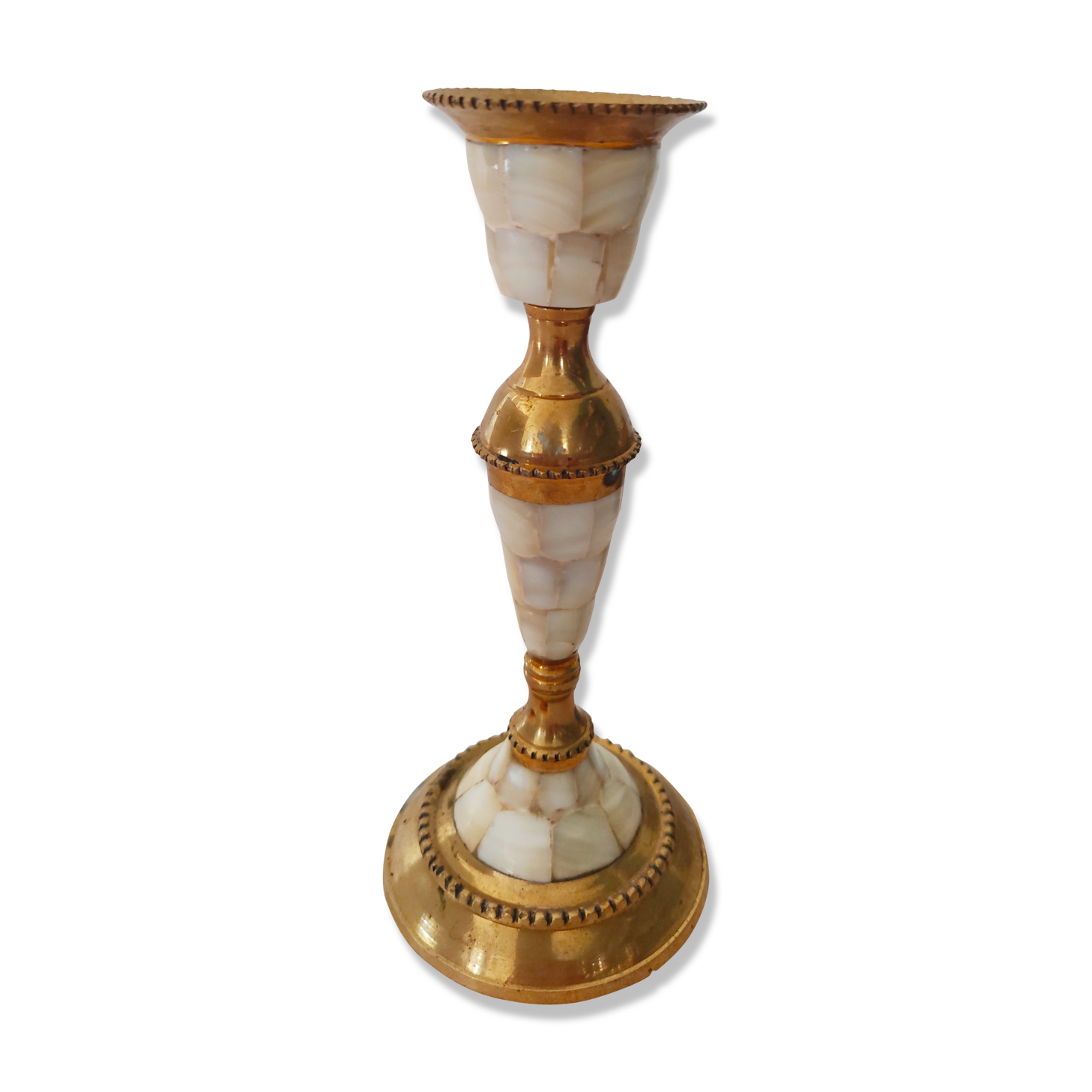 Brass and mother-of-pearl candle holder