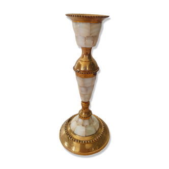 Brass and mother-of-pearl candle holder
