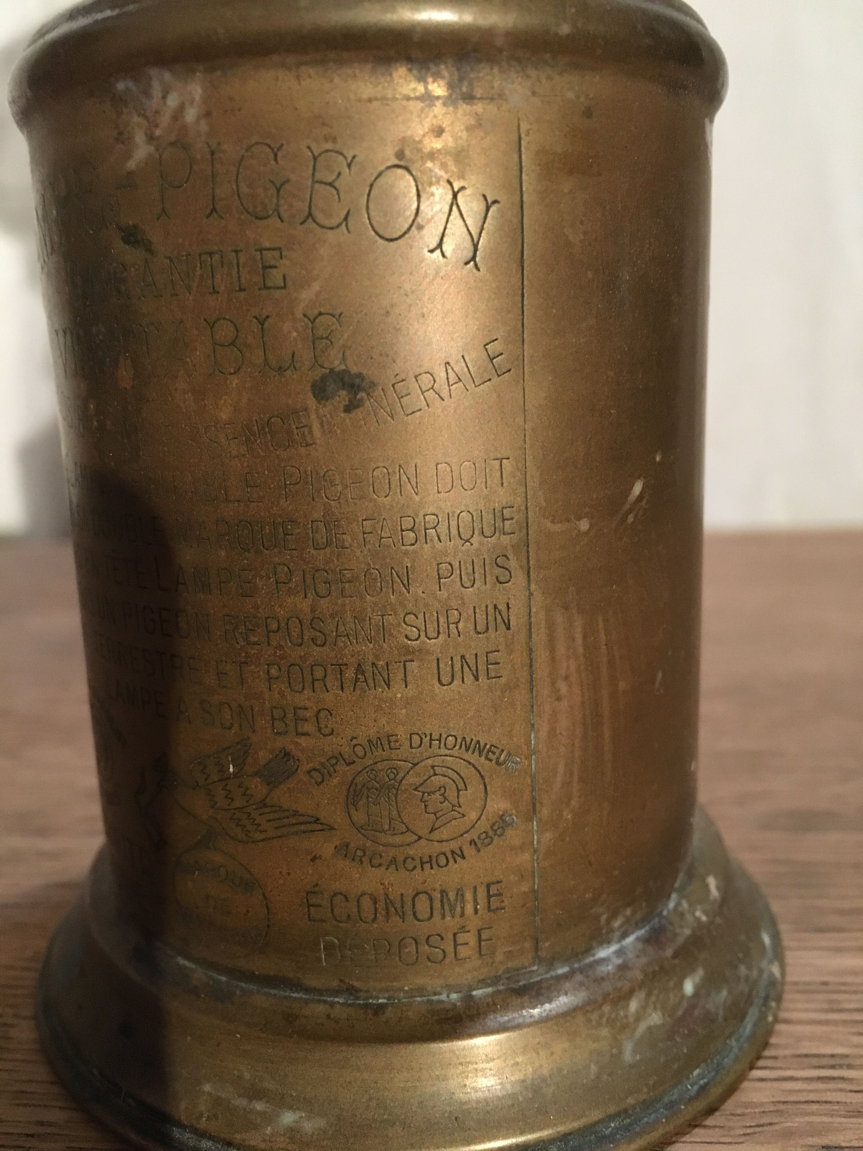 Late XIX brass Pigeon Lamp