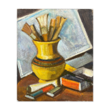HST/P Painting "Pot with Brushes" Germaine CLAUDOT (1903-1996) Cubism Workshop