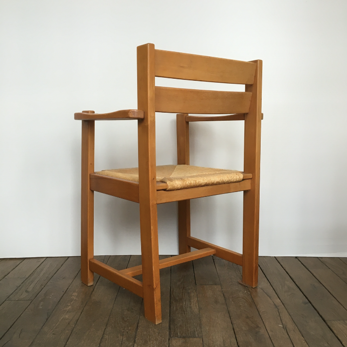 Elm and straw armchair Roland Haeusler for Maison Regain