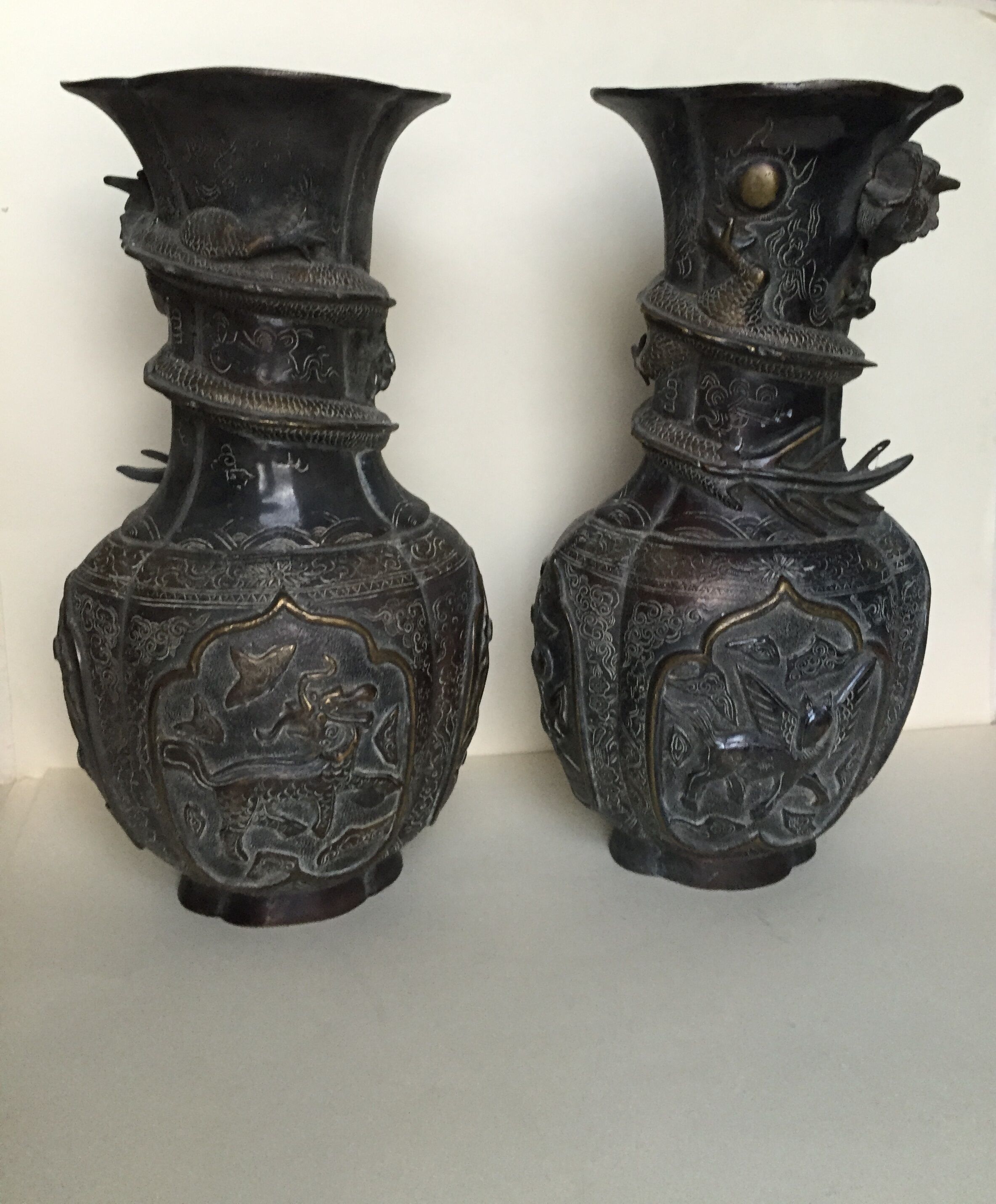 Pair of large bronze vases