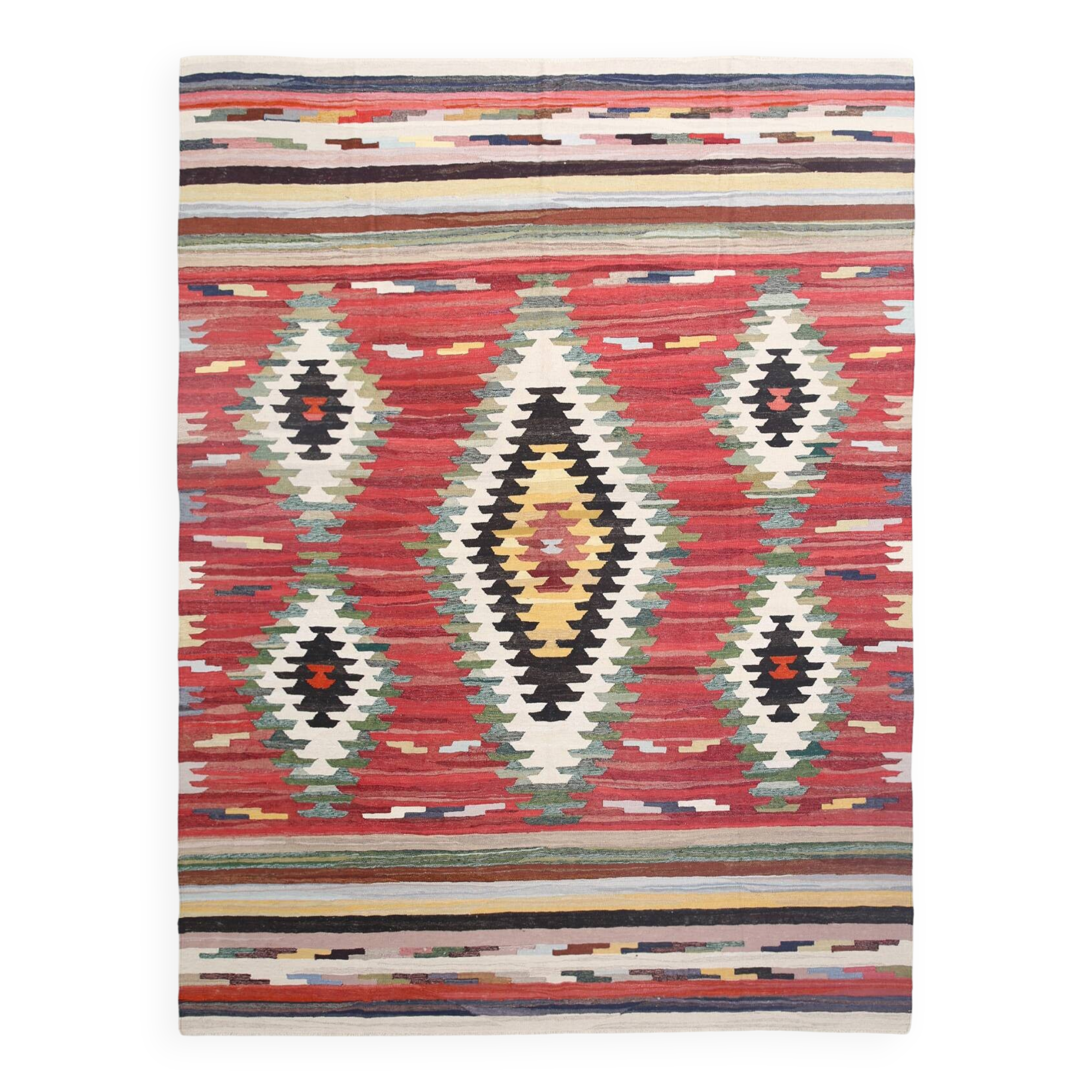 9x12 Kilim Red Green Oversize Vintage Kilim Rug, 275x370Cm