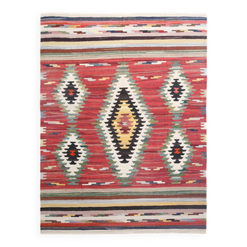 9x12 Kilim Red Green Oversize Vintage Kilim Rug, 275x370Cm