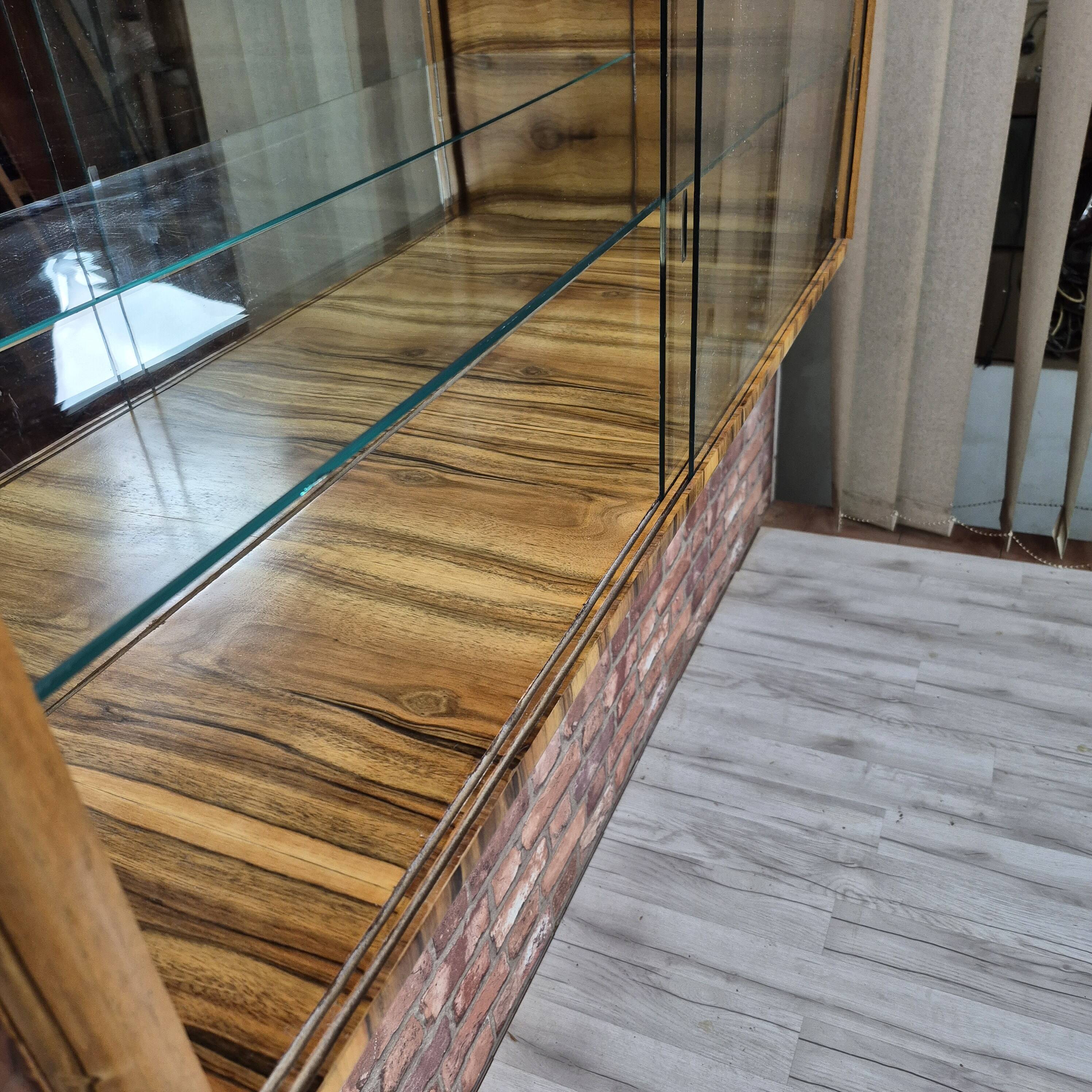 Wall-Mounted Walnut Display Cabinet with Mirrored Back – Upcycled 1960s Mid