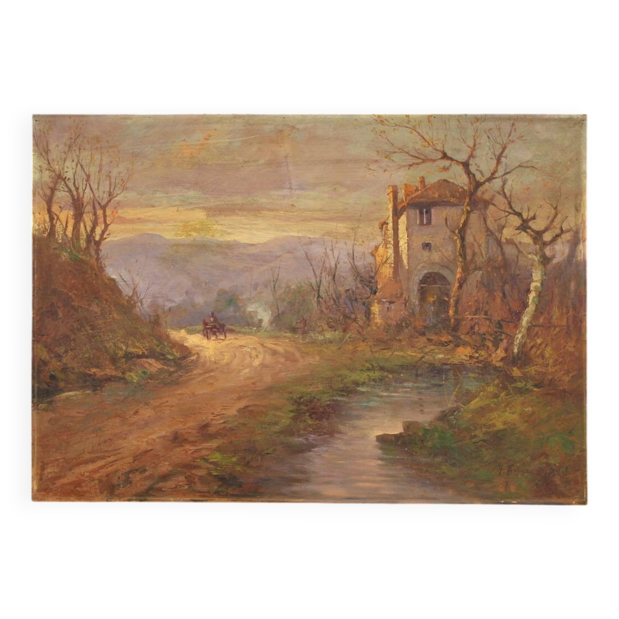 Italian landscape painting signed B. Ferrari from the 30s