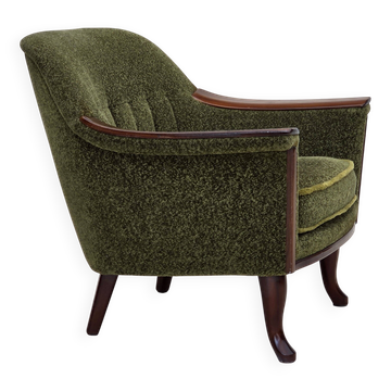1970s, Norwegian armchair, green furniture fabric, teak wood,