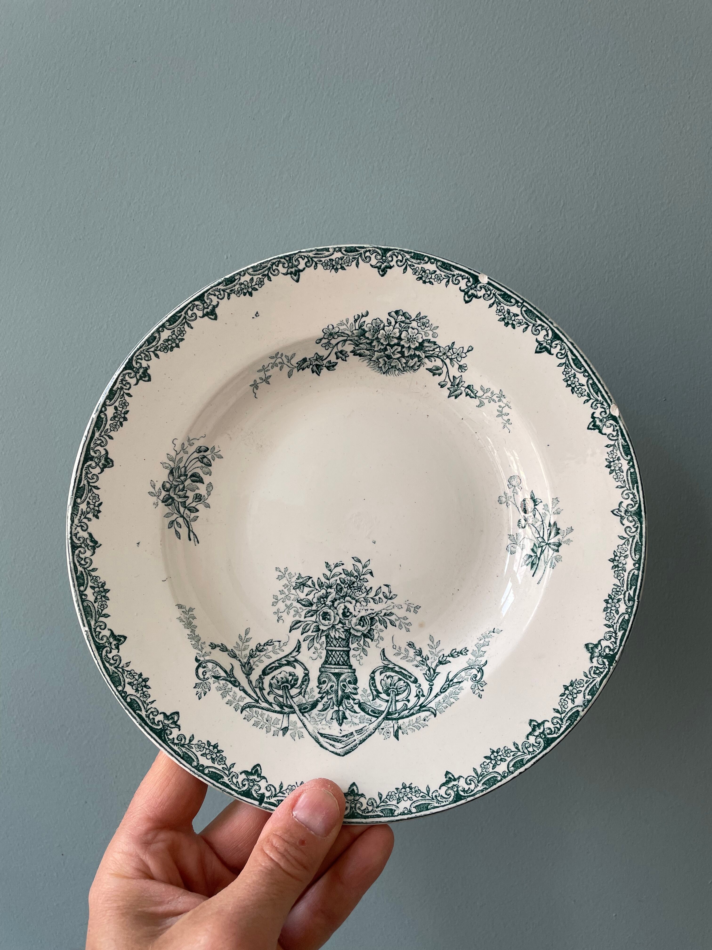 Set of 7 mismatched hollow plates Terre de Fer XIXth