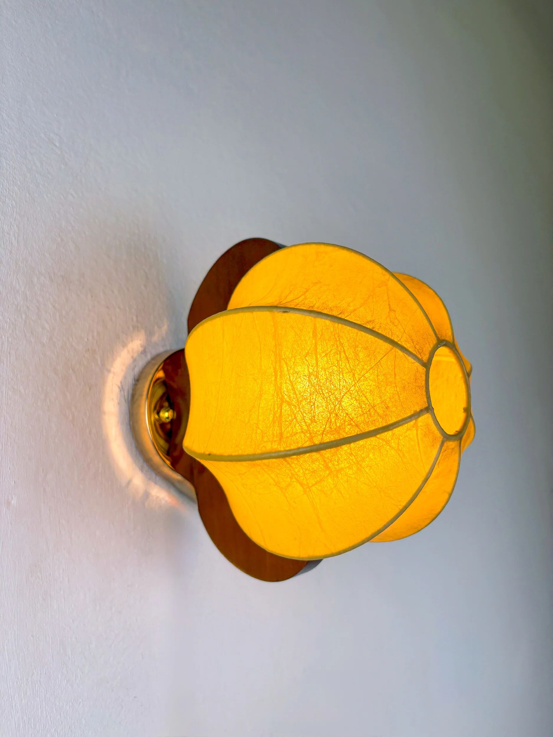 Paire de lampes murales italiennes "Cocoon", en résine et bois de pin, 1970
