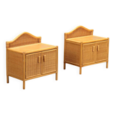 Paire de tables de chevet en osier tressé années 1980
