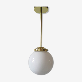 Brass globe opaline white hanging lamp