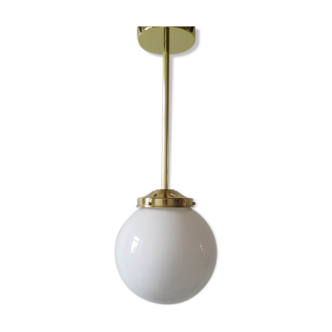 Brass globe opaline white hanging lamp