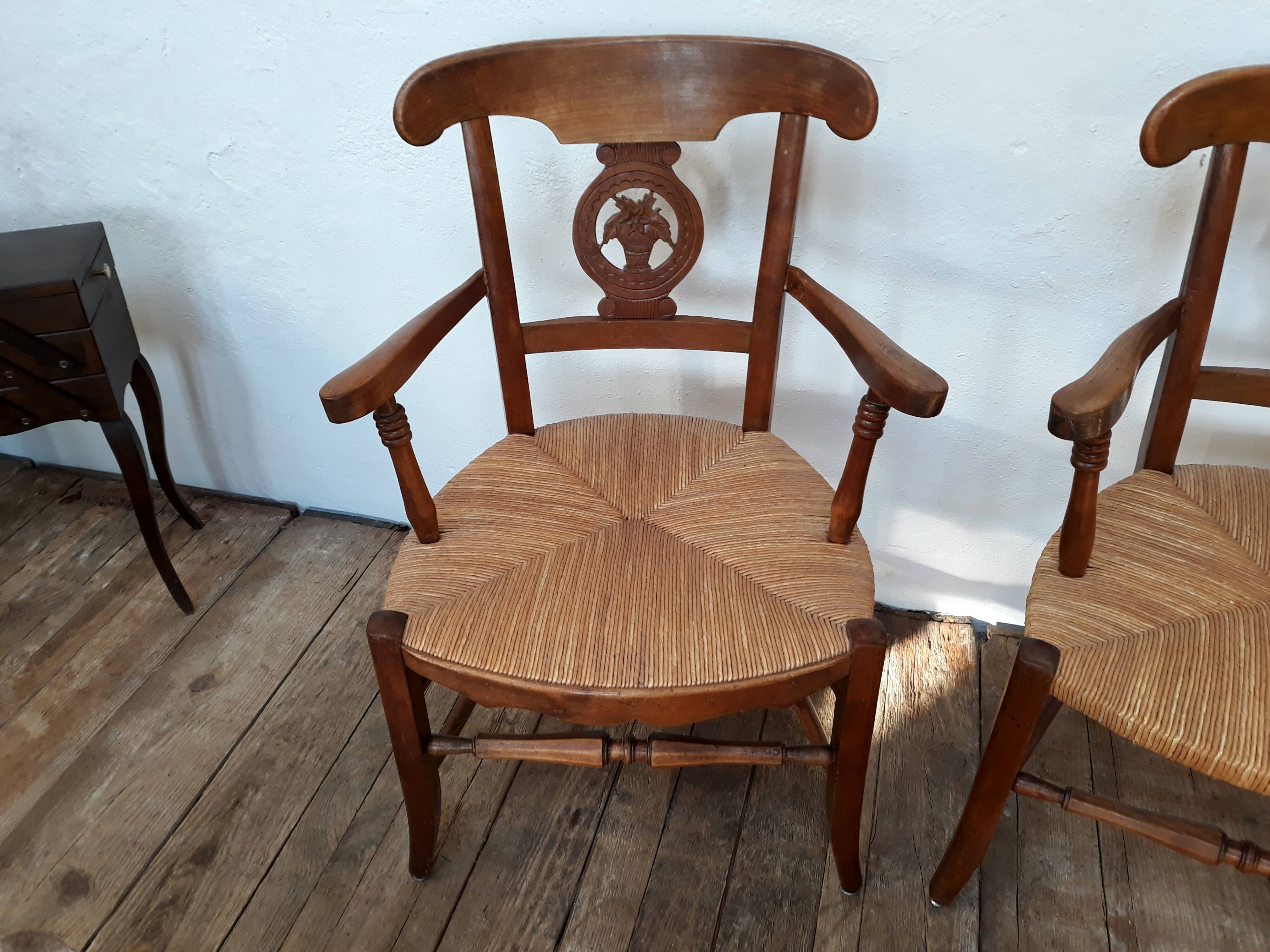 Pair of armchairs paillé and wood style Directoire