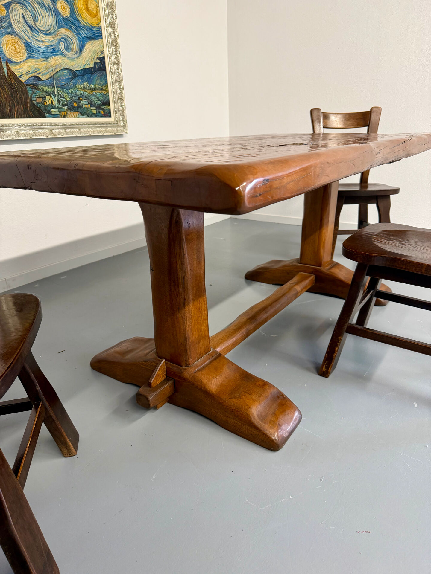 Monastery farmhouse table in thick solid oak, vintage 1960s.