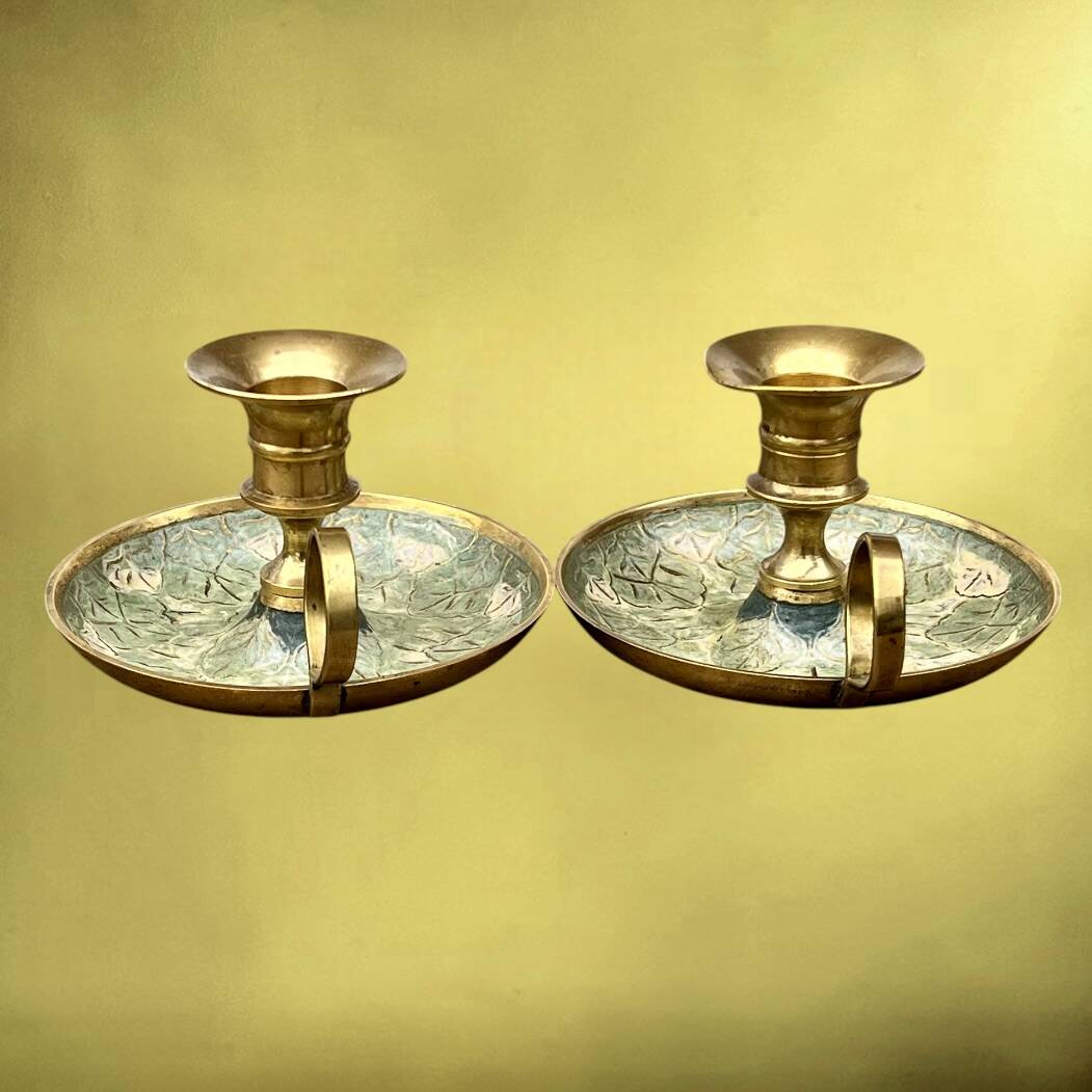 Pair of cellar rat brass cloisonné candlesticks – 1960s