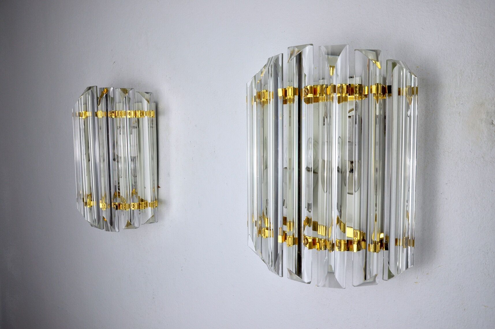 Paire d'appliques Venini verre taillé Murano Italie 1970