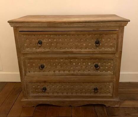 Commode à 3 tiroirs en bois massif, d'inspiration ethnique ou bohème chic