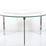 Modernist glass coffee table with stainless steel base