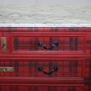 Commode Victorienne avec Revêtement Tartan et Plateau en Marbre