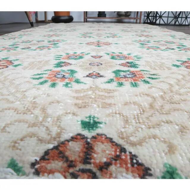 Vintage Turkish Oushak Handmade Wool Rug 111x202