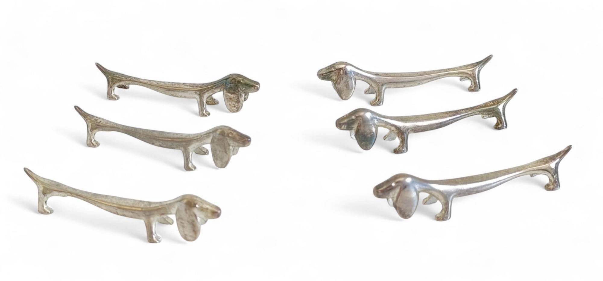 Vintage Knife Rests, Set of Six Silver Plated Dachshund Dogs, Italy, 20th-C