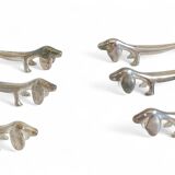 Vintage Knife Rests, Set of Six Silver Plated Dachshund Dogs, Italy, 20th-C