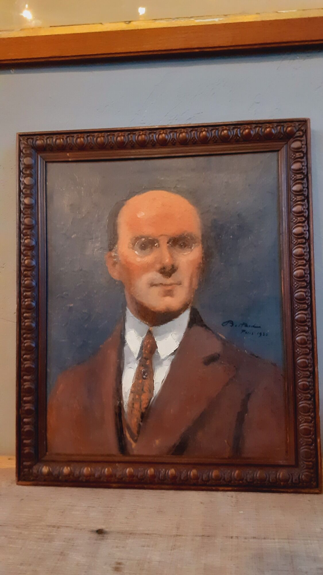 Portrait of a man oil on Art Deco panel 1930
