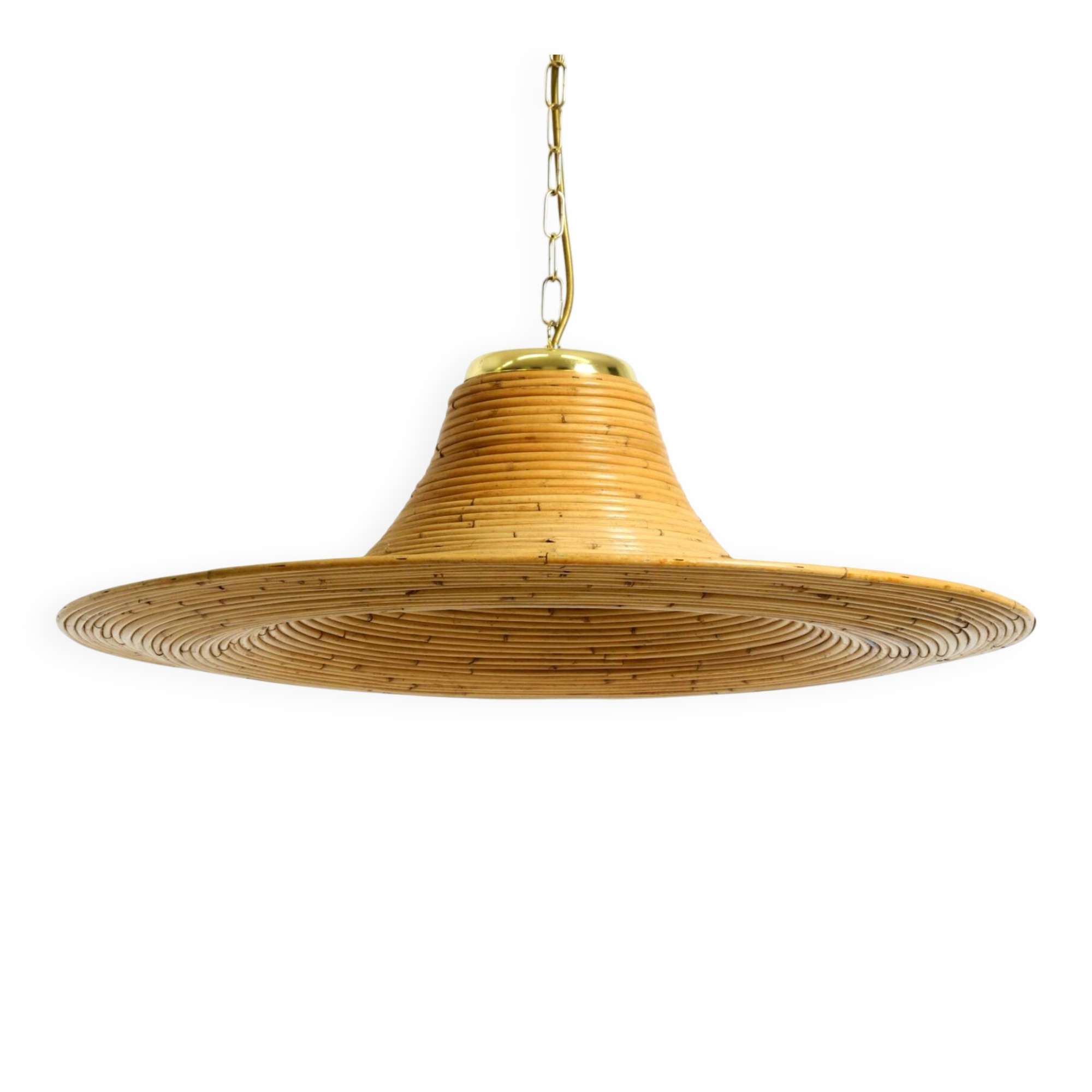Beautiful, large Italian 1970s bright bamboo wood ceiling pendant lamp