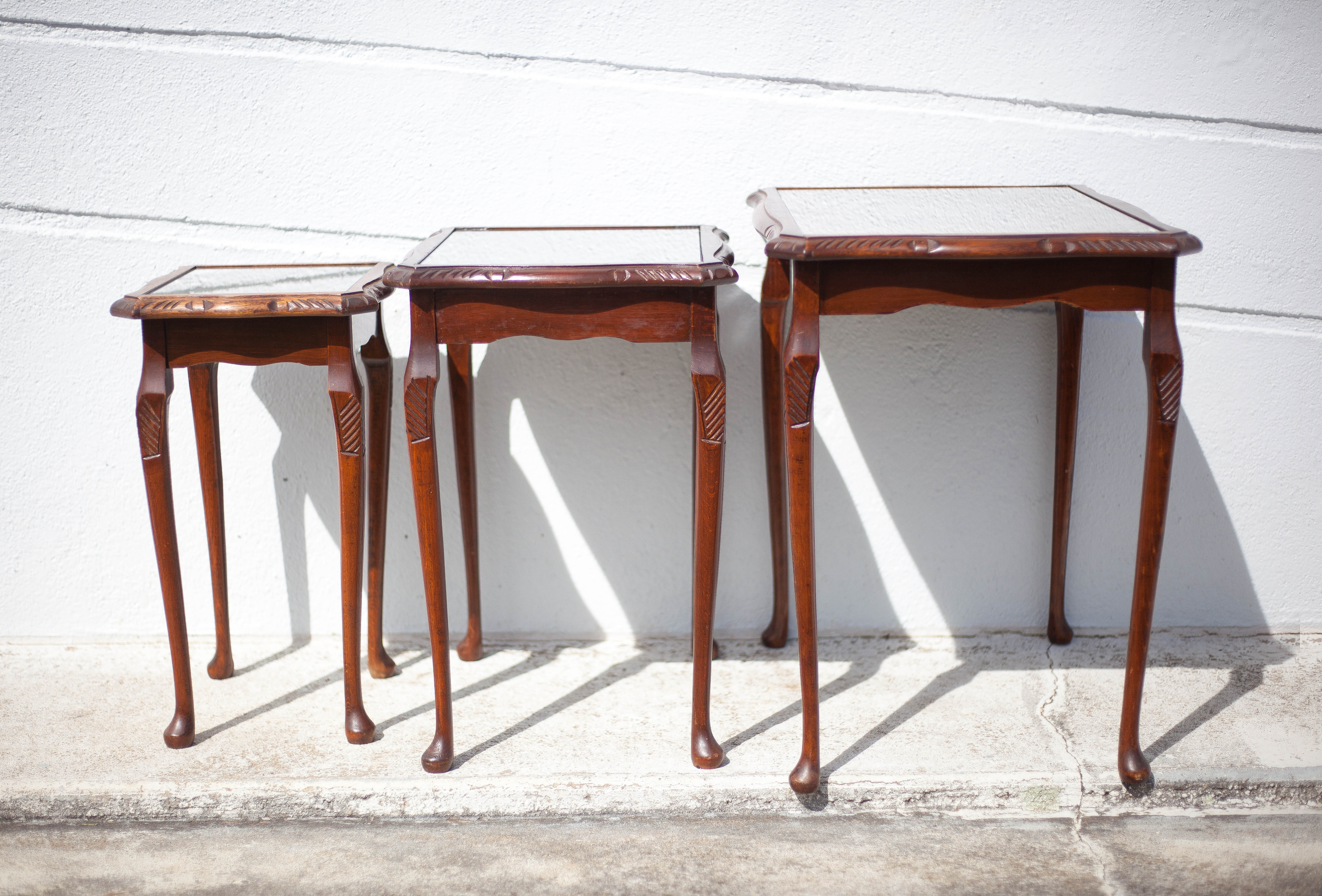 Queen Anne wood style nesting tables