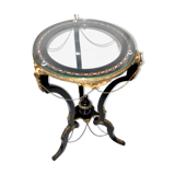 Napoleon III Gueridon Table blackened wood and gilded bronze swan - Mother-of-pearl marquetry top 19th century.