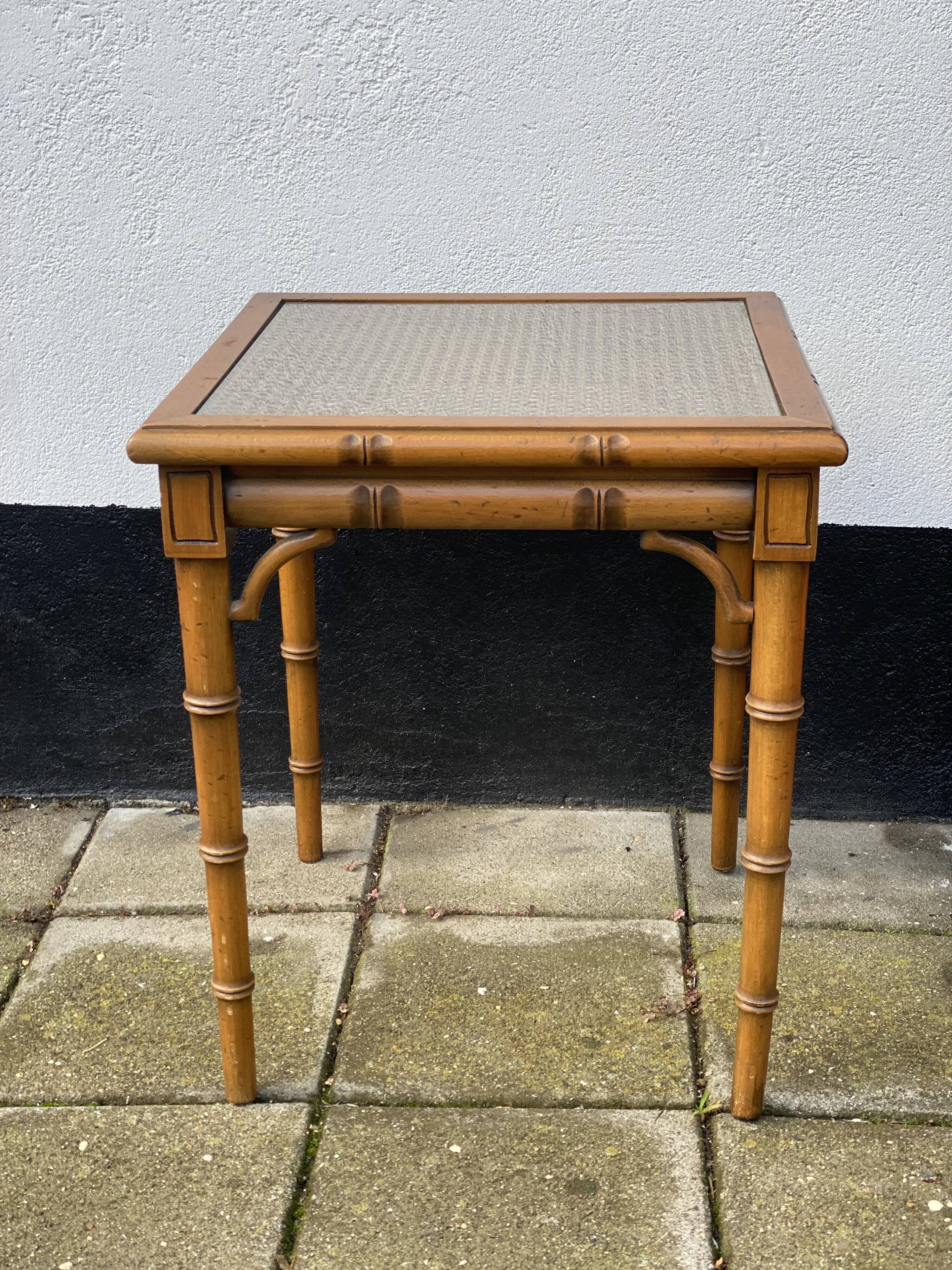 Faux Bamboo and Glass Side Table