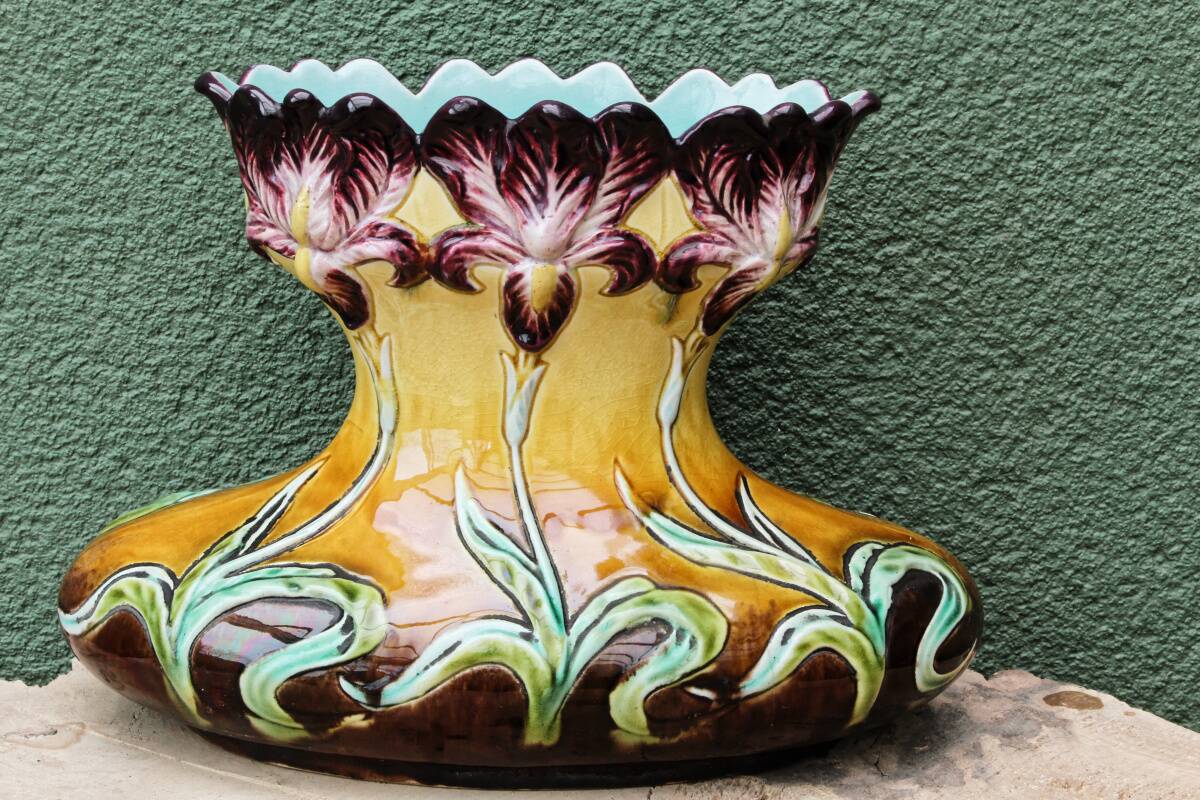 Art Nouveau slipware vase, iris