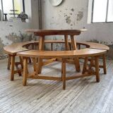 Set of round table and 4 rounded benches, 1950