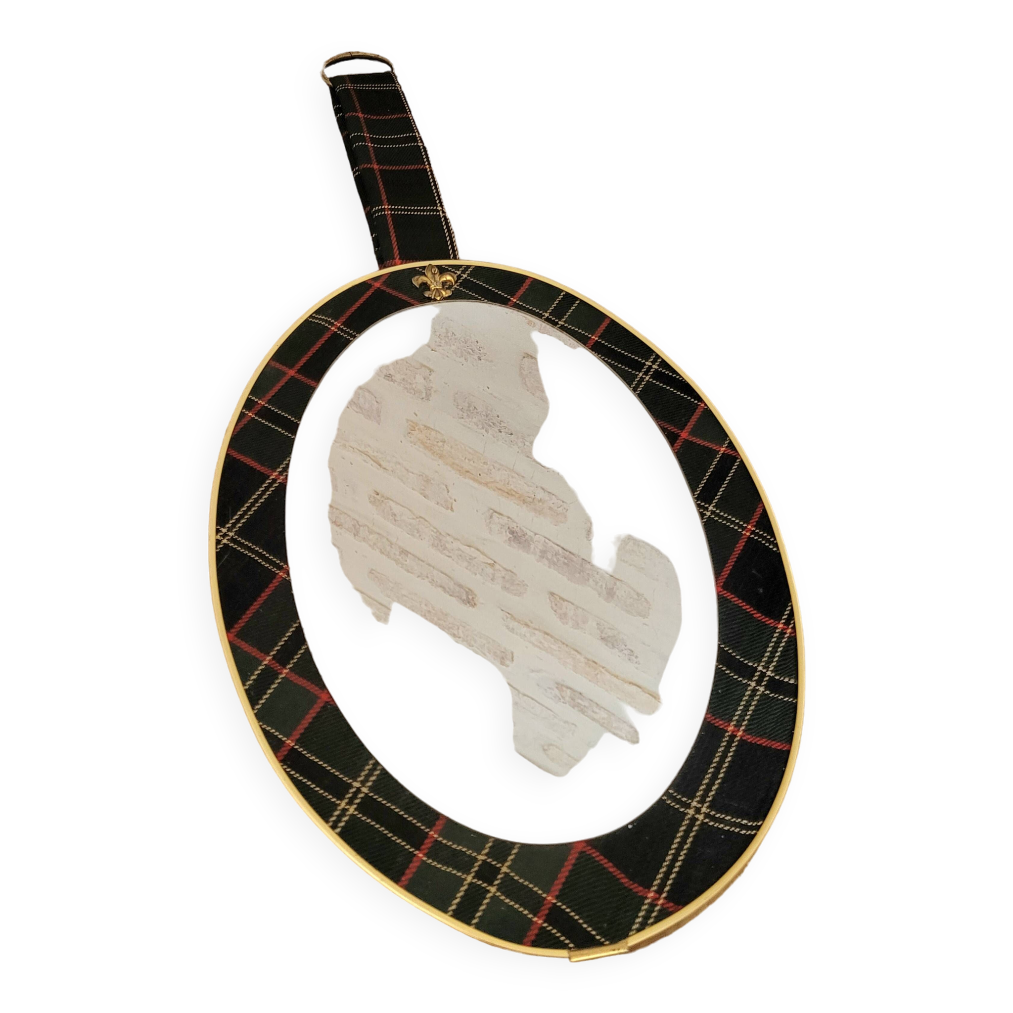 Miroir ovale vintage à décor de tartan