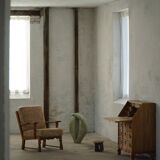 Danish modernist lounge chair in oak and lambswool, Henning Kjærnulf, 1960s