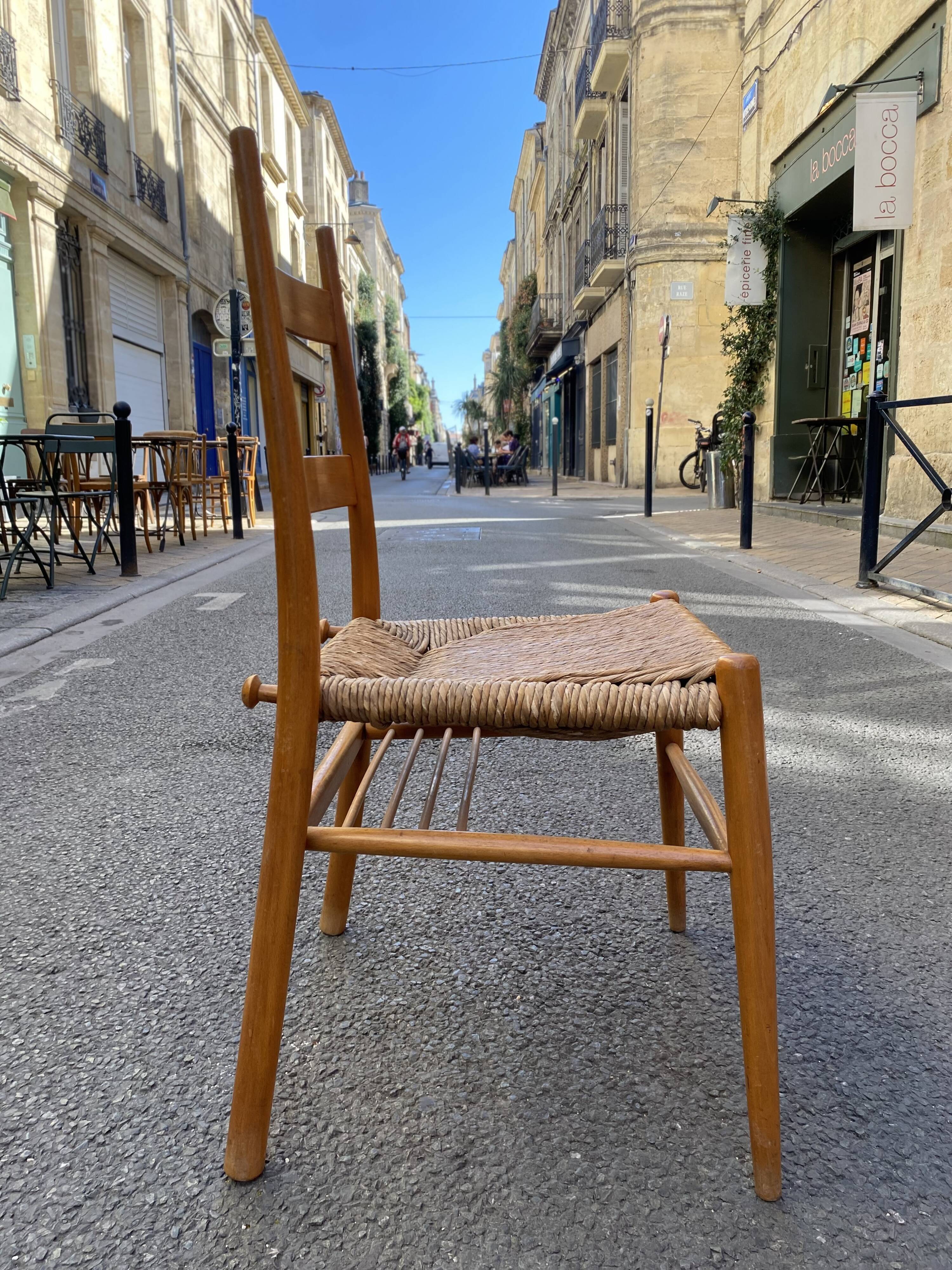Wooden chair with straw seat - yngve ekström - sweden - circa 1960