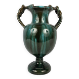 Clément Massier Golfe Juan vase with braided handles in glazed earthenware