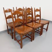 Set of 6 vintage brutalist chairs in oak wood from the 60s