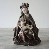 Ancienne Statuette en Plâtre : Vierge à L'Enfant Assise