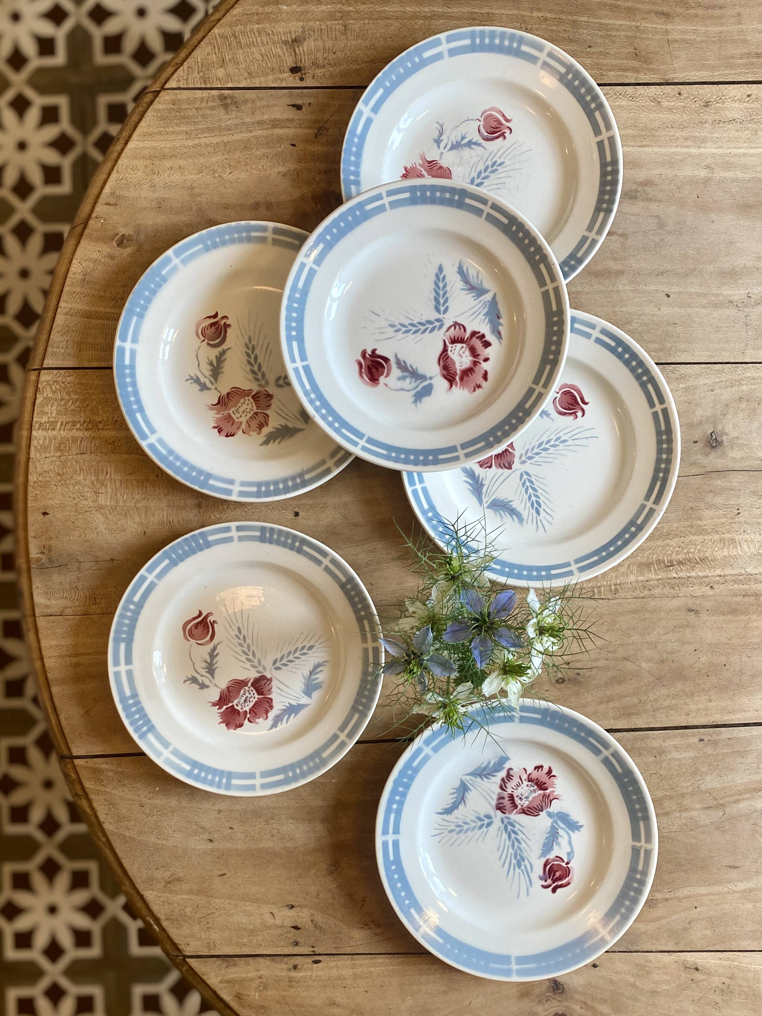 Lot de 6 assiettes plates vintages modèle Carole de la manufacture Digoin Sarreguemines